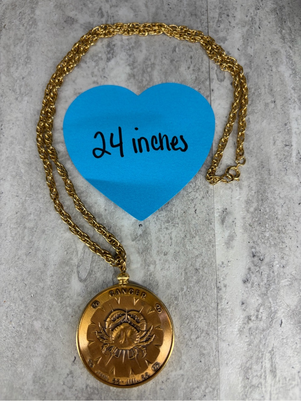 Vintage Cancer Zodiac Pendant Necklace Astrology Horoscope Jewelry Double Sided - Picture 5 of 5